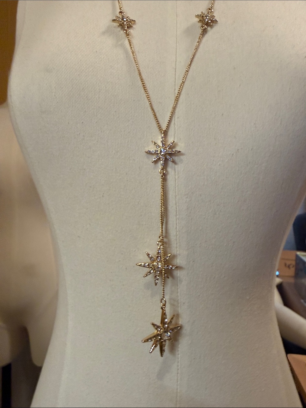 J. Crew Factory Gold Starburst Lariat Necklace with Crystal Accents
